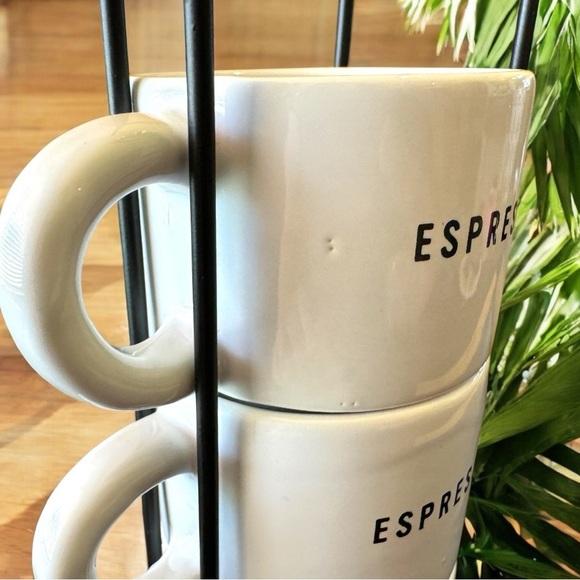 Espresso Cup Set with Stand - White Earthenware, 4 Stackable Mugs - Picture 7 of 11